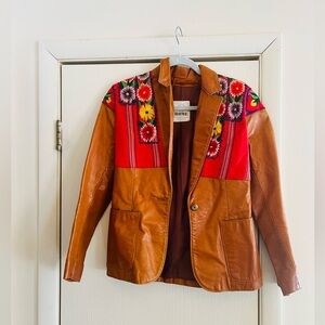 VTG 70s handmade leather Western Heirloom Mexican embroidered boho blazer xs/s